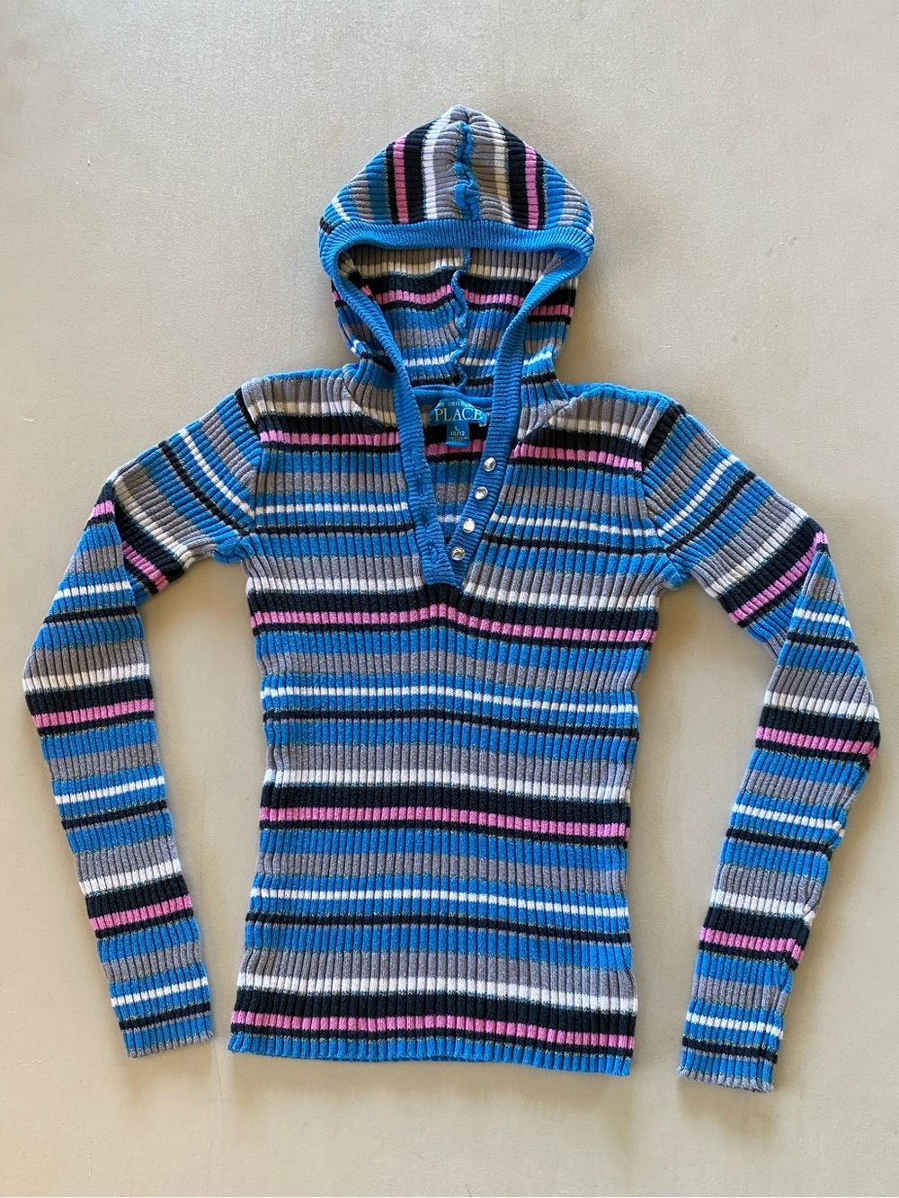 The Children’s Place Striped Ribbed Hoodie Glitter Knit Top L 10/12